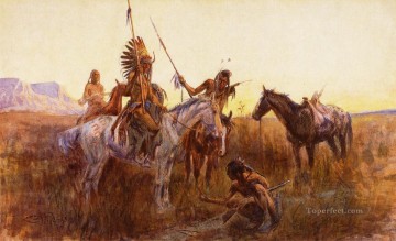  americano Pintura al %C3%B3leo - Los Indios del Camino Perdido americano occidental Charles Marion Russell